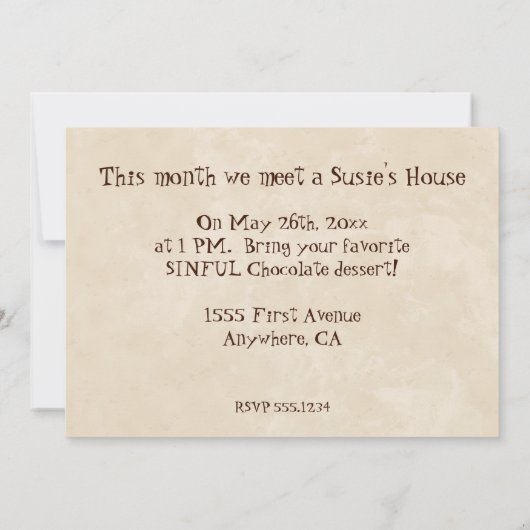 Tod durch Schokolade-Bunco-Party Einladung (Rückseite)