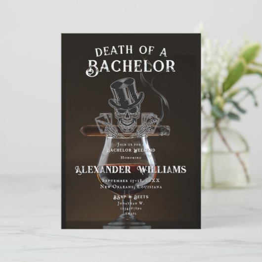 Tod einer Bachelor Skull Poker Bachelor Party Einladung (Stehend Vorderseite)