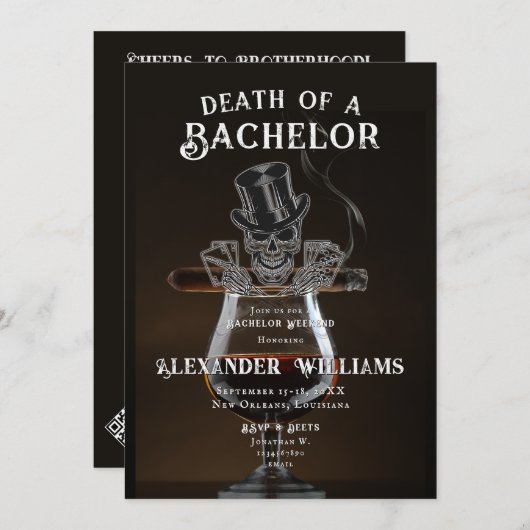 Tod einer Bachelor Skull Poker Bachelor Party Einladung (Vorne/Hinten)