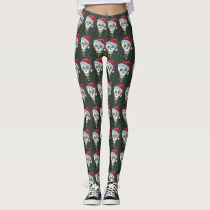 TOD HEAD SANTA SKULL, CHRISTMAS SKELETON SPASS LEGGINGS