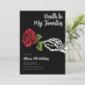 Tod meiner 20er Geburtstagskelett-Rose Einladung (Stehend Vorderseite)