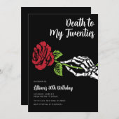 Tod meiner 20er Geburtstagskelett-Rose Einladung (Vorne/Hinten)