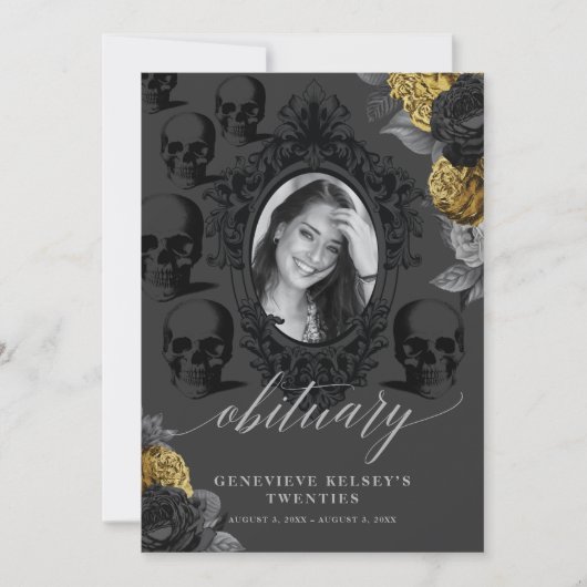 Tod meiner Jugendkarte Schwarz und Gold Einladung (Vorderseite)