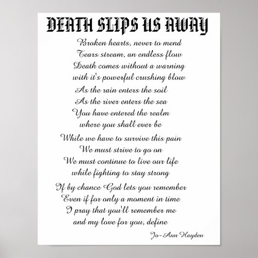 TOD SCHLICKT UNS WEG Gedicht Poster (Vorne)