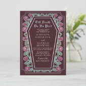 Tod tun wir Teil Rose Red Gothic Wedding QR Code Einladung (Stehend Vorderseite)