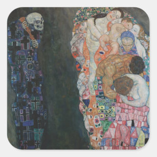 Tod und Leben durch Gustav Klimt Vintager Jugendst Quadratischer Aufkleber