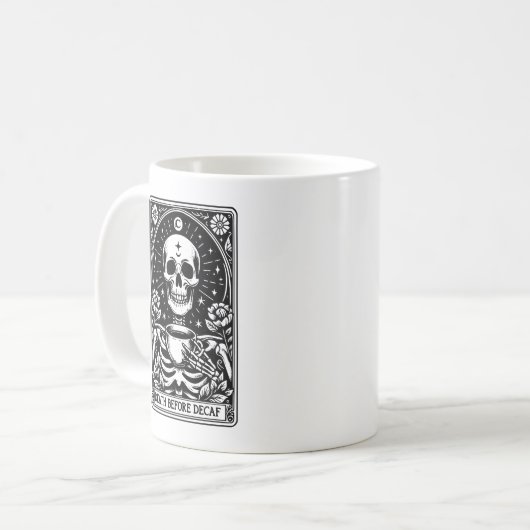 Tod vor dem Decaf-Tarot Skelett Kaffeetasse (Vorderseite Links)