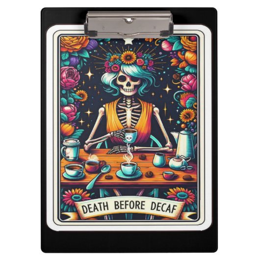 Tod vor Entcoffeiniertem Tarot – Gothic-Kaffe-Skel Klemmbrett (Vorderseite)