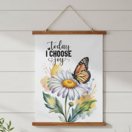"Today I Choose Joy" Butterfly Daisy Wall Hanging Wandteppich Mit Holzrahmen
