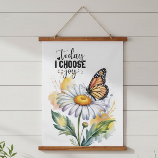"Today I Choose Joy" Butterfly Daisy Wall Hanging Wandteppich Mit Holzrahmen