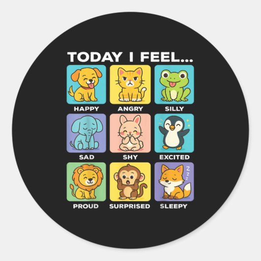 Today I Feel... Funny Animals Emotional Boxes Emot Runder Aufkleber (Vorderseite)