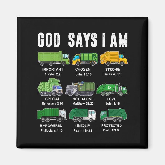 Toddler Boy God Says I Am Garbage Truck Jesus Brot Magnet (Vorne)
