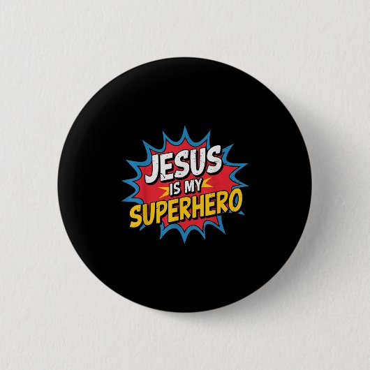 Toddler Jesus Is My Superhero Christian God Son Br Button (Vorderseite)