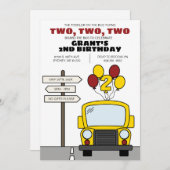 Toddler on the Bus Turns Two Kid's 2nd Birthday Einladung (Vorne/Hinten)