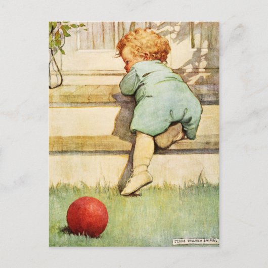 Toddling Baby Boy und Red Ball Postkarte (Vorderseite)
