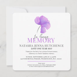 Todejahr lila Aquarellfarben Blume Foto Einladung