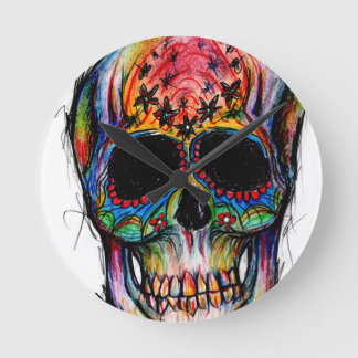 "Todes-Bunt" Mexican Skull Runde Wanduhr
