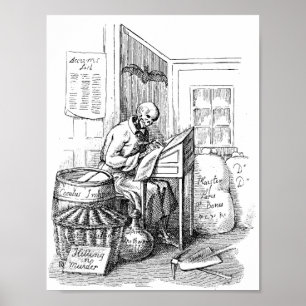 Todes-Skelett schreibt Liste makabre Horrorkunst Poster
