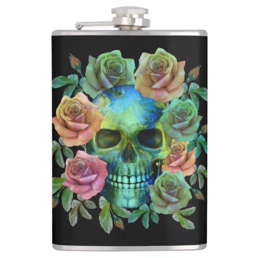 TODESGRÜNER TOTENKOPF MIT BLUMEN FLACHMANN (Vorderseite)