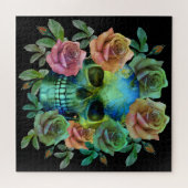 TODESGRÜNER TOTENKOPF MIT BLUMEN PUZZLE (Horizontal)