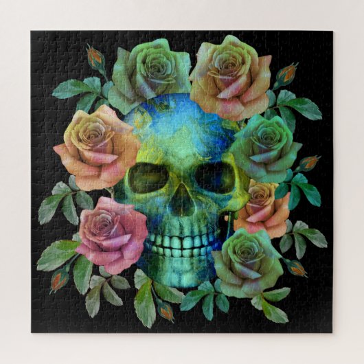 TODESGRÜNER TOTENKOPF MIT BLUMEN PUZZLE (Vertikal)