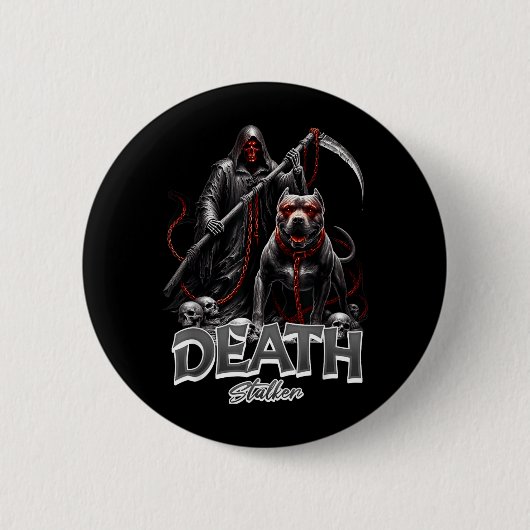 Todesjäger Sensenmann Hund Halloween Button (Vorderseite)