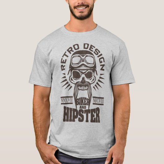 Todeskopf Hipster Biker Motorradhelm T-Shirt (Vorderseite)
