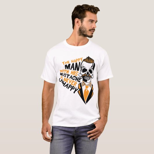 Todeskopf Hipster Zitat Happy Barbe Mustache T-Shirt (Vorne ganz)