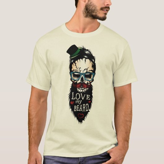 Todeskopf Hipster Zitat Love My Beard Humour T-Shirt (Vorderseite)