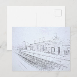 Todmorden Railway Station Minimalist Pencil Sketch Postkarte