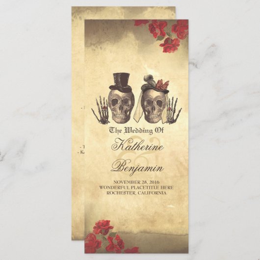 Todschönes gotisches Schädel Hochzeitsprogramm Programm (Vorne/Hinten)