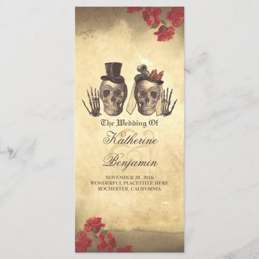 Todschönes gotisches Schädel Hochzeitsprogramm Programm (Vorderseite)