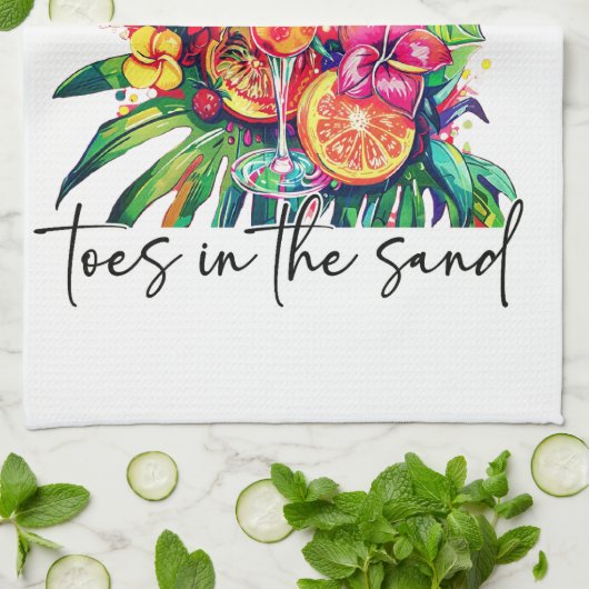 Toes in the Sand, Drink in My Hand, Tropical Drink Geschirrtuch (Gefaltet)