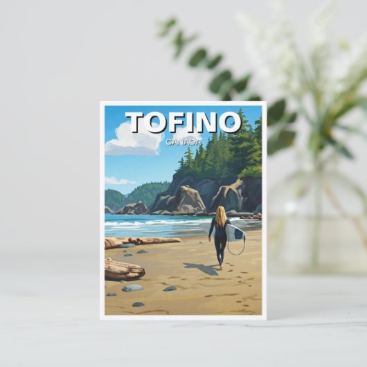 Tofino Canada Surfer on Beach Travel Postkarte (Stehend Vorderseite)
