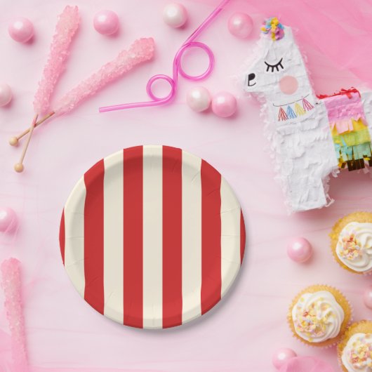 Tofu Cream Postbox Rote Streifen Pappteller (Party)