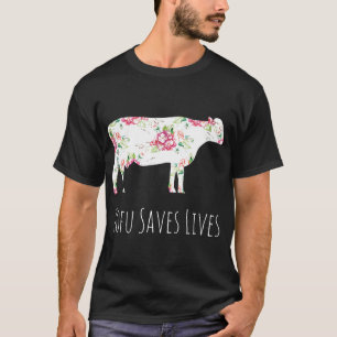 Tofu rettet Leben Tierkunst Kuh Vintage Floral Pri T-Shirt