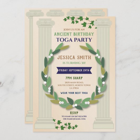Toga Party Birthday Ivy Scroll Altes römisches Einladung (Vorne/Hinten)