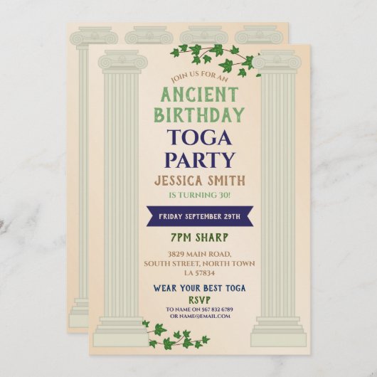 Toga Party Birthday Roman Ivy Scroll Alt Einladung (Vorne/Hinten)