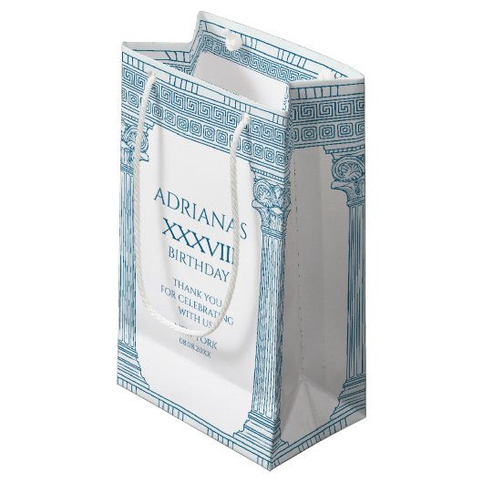 Toga-Party mit griechischem Mäander-Muster und Spa Kleine Geschenktüte (Vorderseite Schrägansicht)