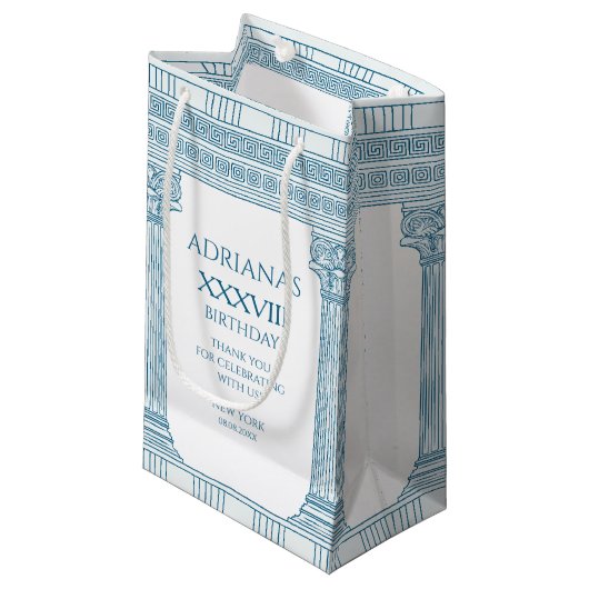 Toga-Party mit griechischem Mäander-Muster und Spa Kleine Geschenktüte (Vorderseite Schrägansicht)