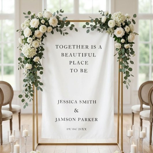 Together beautiful place to b Wedding Welcome Sign Wandteppich
