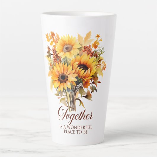 Together in Fall – Sunflowers, Leaves & Love Milchtasse (Vorderseite)