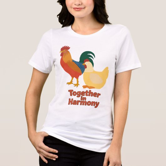 Together in Harmony – Peaceful Rooster and Hen Wom Tri-Blend Shirt (Vorderseite)