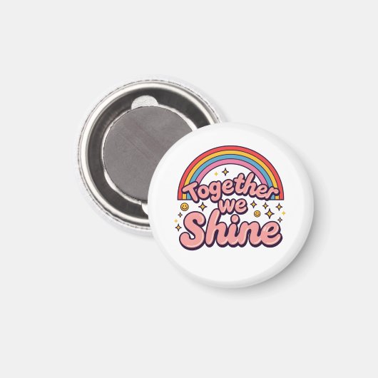 Together We Shine – Rainbow Retro Pride Quote Magnet (Vorderseite/Rückseite)