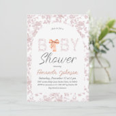 Toile Arch Blush Pink Bow BläsernBaby Dusche Einladung (Stehend Vorderseite)