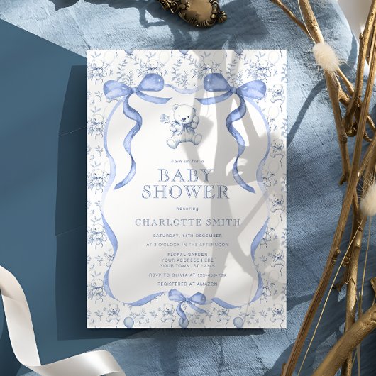 Toile Bear Blue Baby Dusche Einladung
