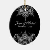 Toile Black n White Damask Swirl Erstes Weihnachts Keramik Ornament (Rechts)