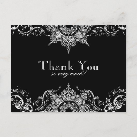 Toile Black n White Damask Vielen Dank Anmerkung P Postkarte (Vorderseite)