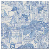 toile Blau des Chinoiserie Stoff (Nahaufnahme)