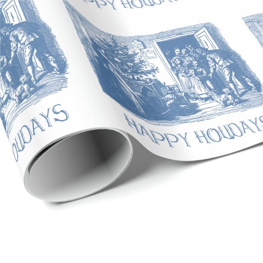 Toile Blue Antique Weihnachten Geschenkpapier (Rolleneckpunkt)